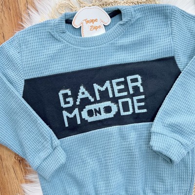 Conj. Casaco Game Mode On e Calça de Moletom - Azul Jeans e Preto